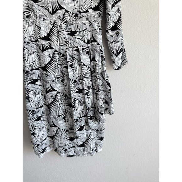Vintage 1980s APRIL RAIN Dress White Black Palm Print Dolman Long‎ Sleeve 13-14 - Picture 4 of 13